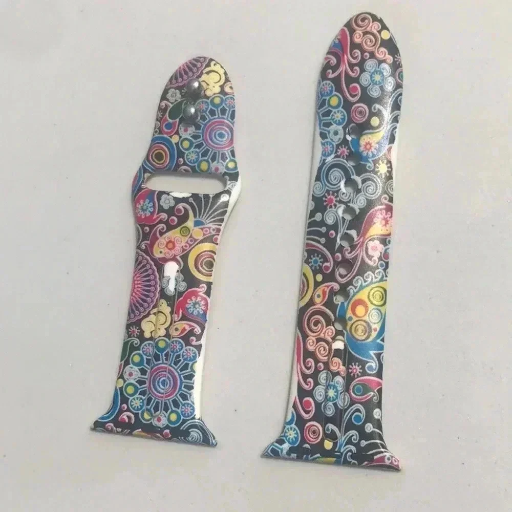 Multicolor Paisley Floral Silicone Watch Band for Apple Watch Boho Mandala Strap